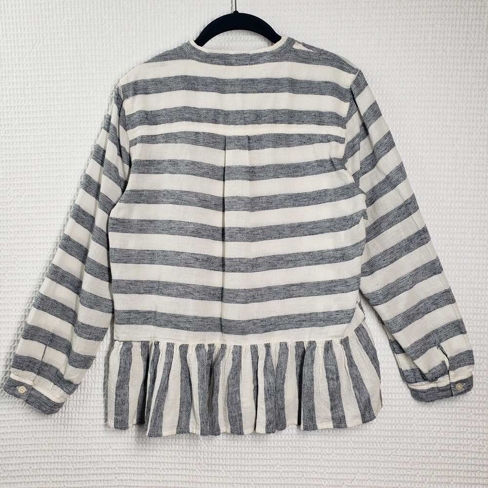 Lucky Brand Peplum Top Womens Medium White Striped Henley Boho Ruffle Western - Picture 4 of 16